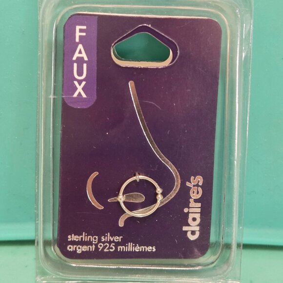 Clip On Nose Ring Sterling Silver 925 New In Package Faux Nose Hoop - Picture 3 of 4